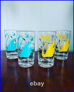 RARE! Mid Century Modern Federal Swan Peanut Butter Glasses Set of 4 Atomic