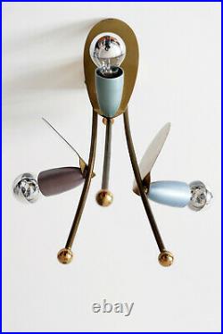RARE Mid Century Modern SPUTNIK Atomic 3-ARMED Ceiling Lamp or FLUSH MOUNT 1950s