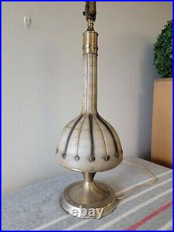 RARE Vintage BRUTALIST Art Pottery + BRASS Table LAMP Mid-Century Modern/ATOMIC
