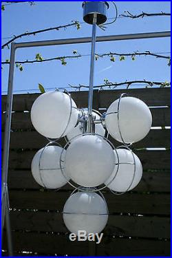 RETRO 70's Sputnik atomic Chandelier opaline glass globes chrome mid century