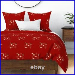 Red Atomic Star Mid Century Galaxy Sateen Duvet Cover by Roostery