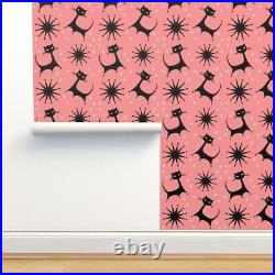 Removable Water-Activated Wallpaper Retro Vintage Mid Century Atomic Starburst