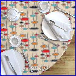 Round Tablecloth Space Age Atomic Mid Century Era Inspired Cotton Sateen