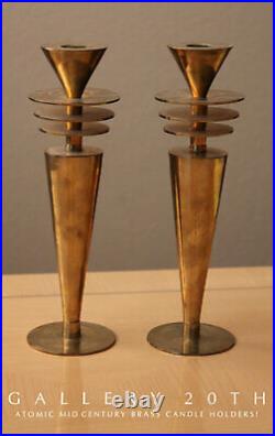 Saucers! Vtg MID Century Atomic Modern Brass Candle Holders! Jetsons Space Age
