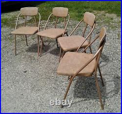 Set 4 Mid Century Modern Atomic Cosco Stylaire Hamilton Metal Folding Chairs VTG