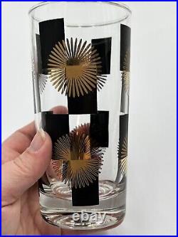 Set Of 6 Highball MCM Atomic Gold Black Starburst Barware Glasses