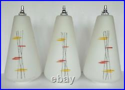 Set of 3 Light Shades 1950s Mid Century Atomic Milk Glass Eames Vintage Original