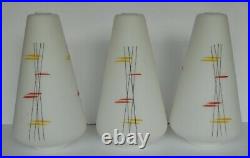 Set of 3 Original Large 1950's Mid Century Atomic Milk Glass Light Shades Eames