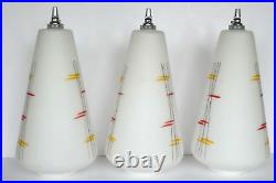 Set of 3 Original Large 1950's Mid Century Atomic Milk Glass Light Shades Eames
