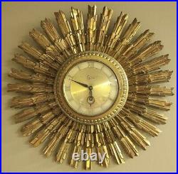 Syroco Sunburst 8-day Jeweled Clock W Key Mid-century Atomic 16 Works