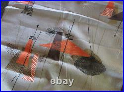 TRUE Vtg MCM Mid Century ATOMIC Barkcloth Fabric ORANGE BROWN TAUPE 10ft x 4ft