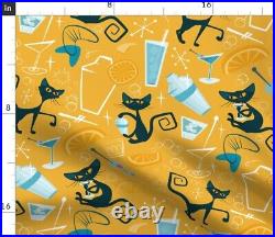 Tablecloth Fun Mid-Century Cocktail Vintage 1950S Atomic Cats Cotton Sateen