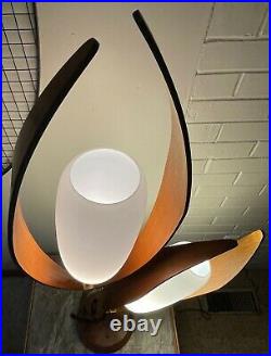 Tall Vintage 1960s Majestic Wood Lamp Glass Shades Mid Century Modern Atomic Era