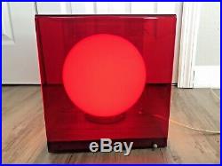 VINTAGE 70s MID CENTURY MODERN MCM ATOMIC RETRO RED LUCITE GLOBE TABLE WALL LAMP