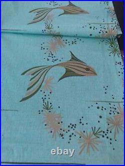 VTG MCM Aqua Atomic Gold Black Fish Stars Vinyl Shower Curtain 72x72 NEW