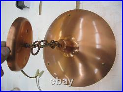 VTG MID CENTURY COPPER WithSTRING PATTERN GLASS SHADE CEILING LIGHT FIXTURE ATOMIC