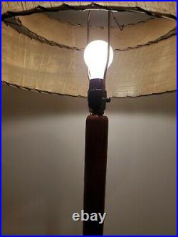 VTG Mid Century Atomic Teak Floor Lamp With Whip Stitch Shade MCM Swedish Light