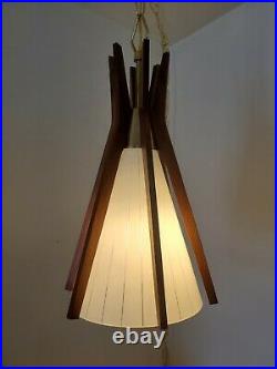 VTG Mid Century Modern John Virden Atomic Swag Ceiling Light Teak & Glass