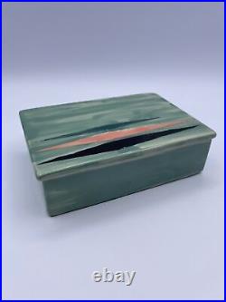 VTG Studio Art Slab Pottery Box Mid Century Atomic Turquoise B De Valois 1957