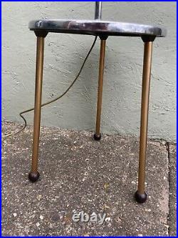 Vintage 1950/60s FLOOR LAMP & TABLE mid century tripod legs working wood chrome
