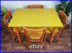 Vintage 1950's Yellow Formica Dining Table & 4 Chairs Mid-Century Atomic Diner