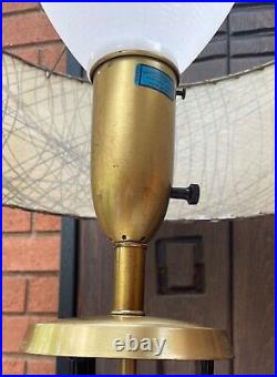 Vintage 1950s Brass Metal Floor Lamp Fiberglass Shade Mid Century Modern Atomic