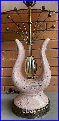 Vintage 1950s Ceramic Metal Atomic Era Lamp Mid Century Modern Fiberglass Shade
