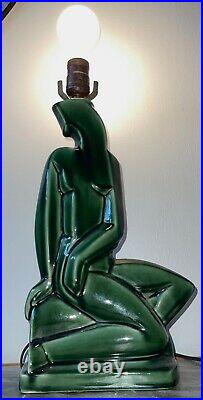 Vintage 1950s Green Cubist Abstract Figural Lamp Mid Century Modern Atomic Era