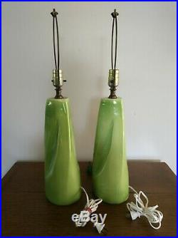 Vintage 1950s Green Lamps Ceramic Atomic Fiberglass Shade Mid Century Modern