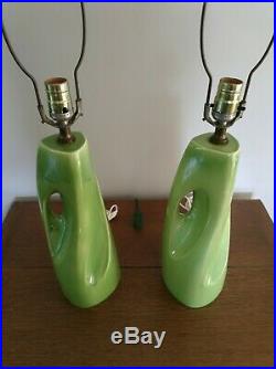 Vintage 1950s Green Lamps Ceramic Atomic Fiberglass Shade Mid Century Modern