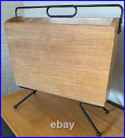 Vintage 1950s Wood Iron Magazine Stand MCM Metal Mid Century Modern Atomic Era