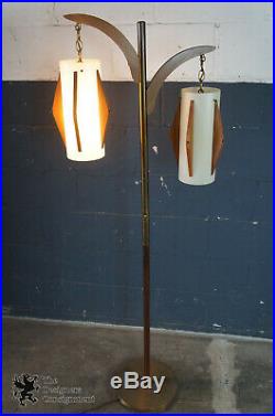 Vintage 1960s Mid Century Modern Danish Floor Lamp Teak Brass Atomic Retro MCM