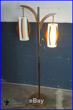 Vintage 1960s Mid Century Modern Danish Floor Lamp Teak Brass Atomic Retro MCM