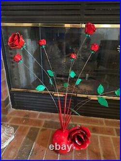 Vintage 1960s Steel Hand Painted Rose Kinetic Sculpture sputnik Atomic Mobile