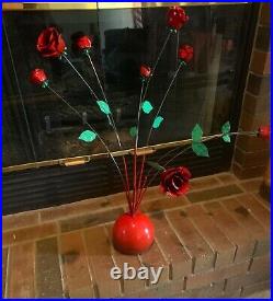 Vintage 1960s Steel Hand Painted Rose Kinetic Sculpture sputnik Atomic Mobile