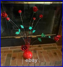 Vintage 1960s Steel Hand Painted Rose Kinetic Sculpture sputnik Atomic Mobile