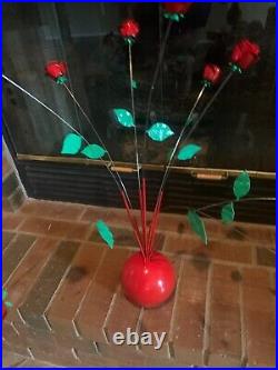 Vintage 1960s Steel Hand Painted Rose Kinetic Sculpture sputnik Atomic Mobile