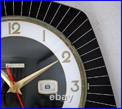 Vintage 27cm Bayard Formica Wall Clock French Retro Mid Century Atomic Black