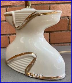 Vintage 50s 60s Beige Gold Ceramic Bedside Lamp Mid Century Modern Atomic Era