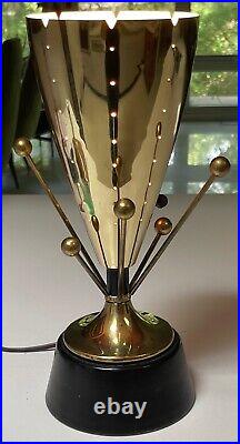 Vintage 50s 60s Brass Pierced Metal Atomic Era Lamp Mid Century Modern Lighting