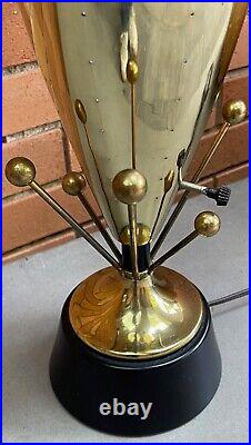 Vintage 50s 60s Brass Pierced Metal Atomic Era Lamp Mid Century Modern Lighting