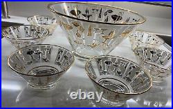 Vintage 50s 60s Lotus Salad Bowl + 6 Small Bowls Set Mid Century Modern Atomic