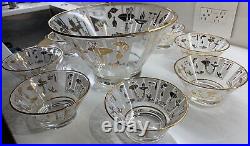 Vintage 50s 60s Lotus Salad Bowl + 6 Small Bowls Set Mid Century Modern Atomic