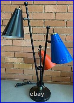 Vintage 50s 60s Triple Atomic Era Metal Cone Lamp Mid Century Modern Thurston