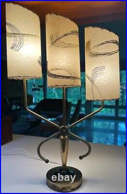 Vintage 50s Brass Lamp Fiberglass Shades Mid Century Modern Atomic Era Lighting