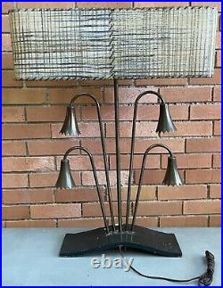 Vintage 50s Brass Wood MAJESTIC LAMP Fiberglass Shade Mid Century Modern Atomic
