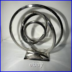 Vintage Atomic Chrome Metal Spiral Ring Sculpture 13 Mid-century MCM