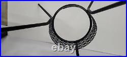 Vintage Atomic Mid Century Modern Glass Top Black Mesh Metal Round Accent Table