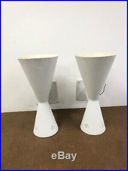 Vintage BOWTIE SCONCE PAIR lamp Mid Century Modern white atomic light wall cone