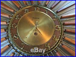 Vintage BROADWAY Starburst Atomic Wall Clock Mid Century wood Rare 22 Large